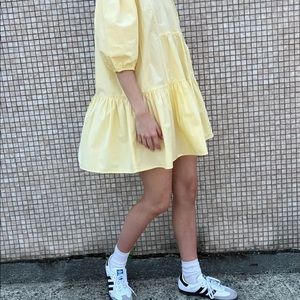 OAK + FORT yellow Cotton Tiered Poplin Dress SZ M